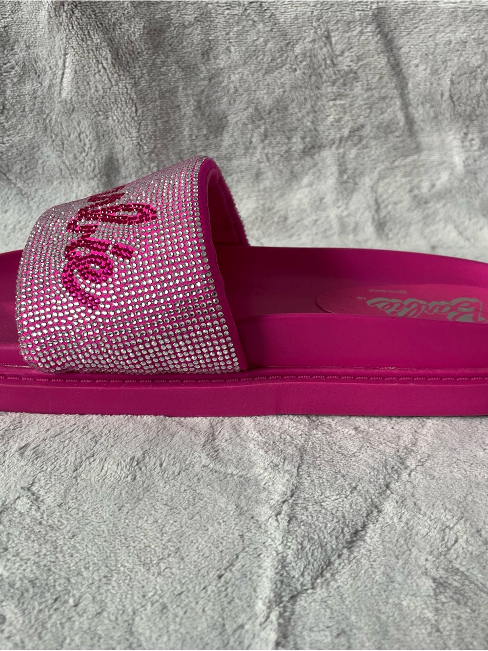 Barbie + Forever21 Fuchsia Crystal Logo Slide Sandals - Picture 2 of 7